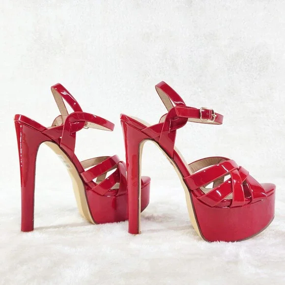 NIB Rihbah Red Patent Platform 6" Stiletto High Heels Ankle Strap Sandal Shoes - Picture 2 of 15